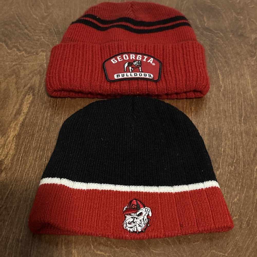 Lot Of 2 University of Georgia Bulldogs Beanie/toboggan Hat Cap UGA